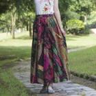 Elastic-waist Ethnic Pattern A-line Skirt