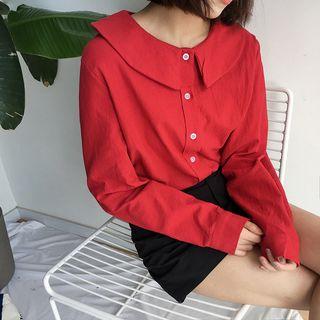 Plain Peter-pan Collar Long-sleeve Blouse
