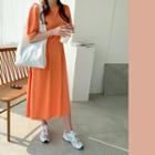Short-sleeve Pintuck-trim Dress