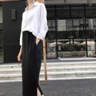 Long Sleeve Blouse / High Waist Slit-side Midi Skirt