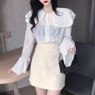 Mesh Lace Bell Sleeve Top As Shown In Figure - One Size