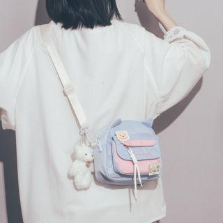 Set: Letter Embroidered Cat Ear Crossbody Bag + Badge