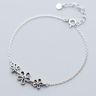 925 Sterling Silver Flower Bracelet Silver - One Size