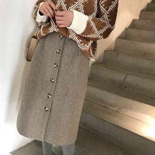 Buttoned Tweed Skirt