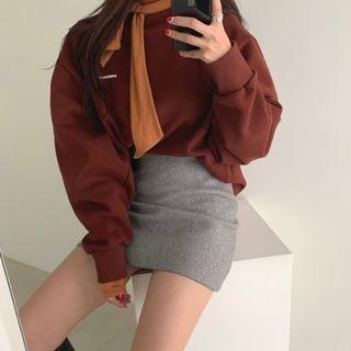 Lettering Print Hoodie / Neck Details Light Top / Plain Mini Dress