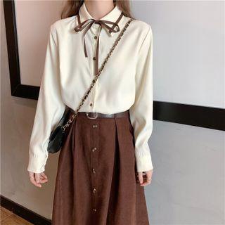 Long-sleeve Plain Shirt Off-white - One Size