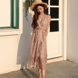 Sleeveless V-neck A-line Midi Dress