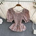 Puff Sleeve Floral Smocked Blouse