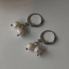Freshwater Pearl Alloy Dangle Earring 1 Pair - B-942 - Silver - One Size