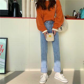 High-waist Rolled Straight-cut Crop Jeans