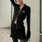 Zip-up Polo Knit Top