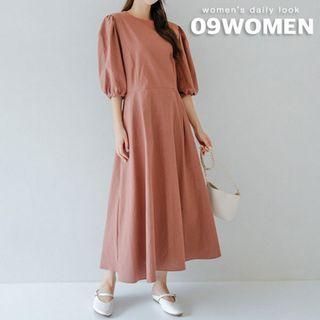 Plus Size Puff-sleeve Maxi Flare Dress