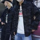 Couple Matching Camo Button Jacket Camouflage - Black - One Size
