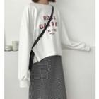 Lettering Sweatshirt / Patterned Midi Skirt