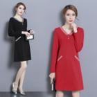 Contrast Stripe V-neck A-line Dress
