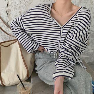 Long-sleeve Striped T-shirt Stripes - Black & Light Gray - One Size