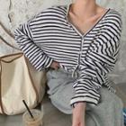 Long-sleeve Striped T-shirt Stripes - Black & Light Gray - One Size