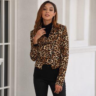 Leopard Print Cropped Zip Jacket