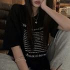 Short-sleeve Round-neck Lettering T-shirt Black - One Size