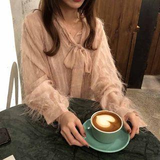 Furry Tie Neck Blouse
