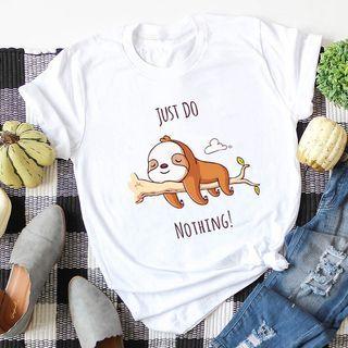 Short-sleeve Sloth Print Top