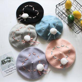 Pompom-accent Beret