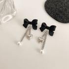 Bow Heart Faux Pearl Acrylic Dangle Earring 1 Pair - Black - One Size