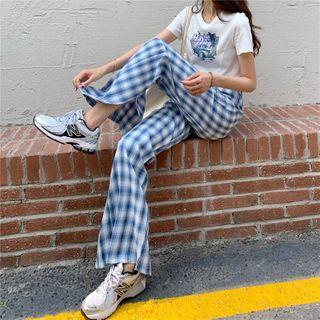 High-waist Plaid Wide Leg Split Pants
