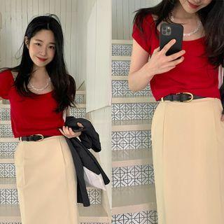 Cap-sleeve Color Knit Top