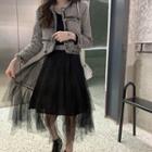Frayed Tweed Jacket / High-waist Layered Sheer Skirt
