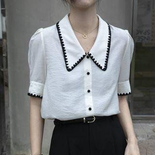Short-sleeve Chiffon Collared Blouse