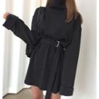 Turtleneck Long-sleeve Dress With Sash