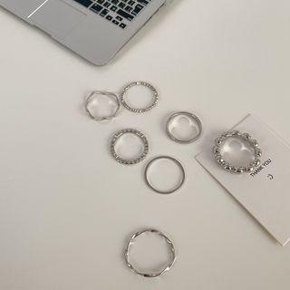 Set Of 7: Alloy Ring (various Designs) Set - Silver - One Size