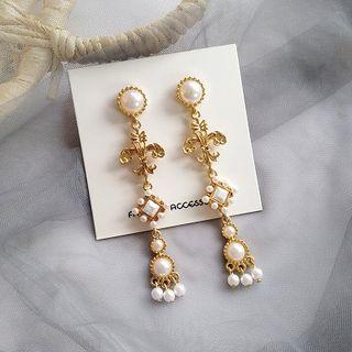 Faux Pearl Dangle Earring 1 Pair - Ear Studs - S925 Silver - One Size