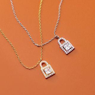 Lock Rhinestone Pendant Sterling Silver Choker