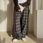 Band-waist Plaid Wide-leg Pants Brown - One Size