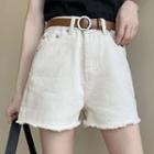 High-waist Plain Frayed Denim Shorts
