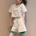 Set: Short-sleeve Lettering Cropped T-shirt+ Skort