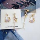 Alloy Non-matching Faux Pearl Cat & Balloon Dangle Earring