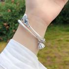 Fish / Lotus Sterling Silver Open Bangle Sl0670 - 1pc - Silver - One Size