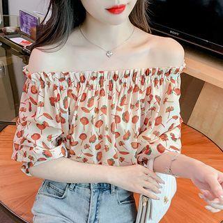 Short-sleeve Off Shoulder Print Blouse