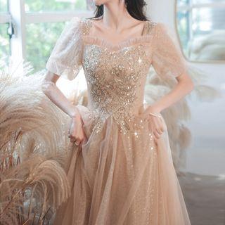Short-sleeve Sequined A-line Gown (various Designs)
