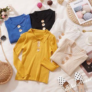 Long-sleeve Collared Rip-knit Top