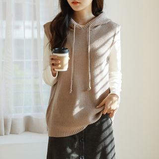 Hooded Sleeveless Rib-knit Top