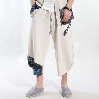 Pattern Panel Crop Wide Leg Pants