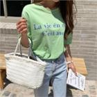 Letter Print T-shirt Green - One Size