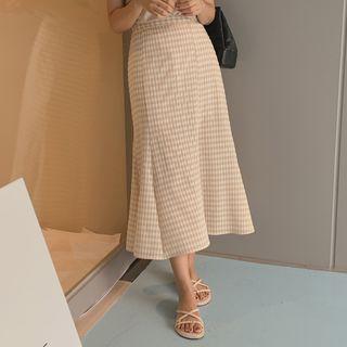 Gingham Maxi Mermaid Skirt Beige - One Size