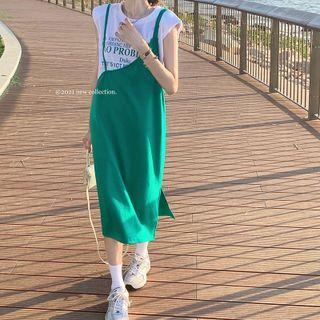 Cutout-back Printed T-shirt / Asymmetrical Sleeveless Midi Dress