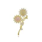 Fashion And Elegant Plated Gold Sunflower Brooch With Cubic Zirconia Golden - One Size