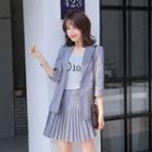Plaid Blazer / Mini A-line Pleated Skirt / Dress Pants / Set